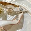 2025 Nuevos Zapatos de Tacón Alto con Punta Fina y Perla para Mujer, Zapatos de Boda para Dama de Honor con Diamantes de Imitación, Primavera/Otoño