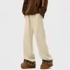 Pantalones de Chándal Gruesos Estilo Americano con Forro de Felpa para Hombre, Invierno Calle Alta Pierna Ancha Cuadros Casuales de Algodón, Peso Pesado Marca de Moda Pantalones Cálidos