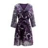 Amazon Wish Ebay Vestido Europeo y Americano Sexy con Cuello en V y Falda de Gasa Estampada para Mujer Otoño e Invierno Transfronterizo