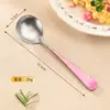Colher de Titânio Puro, Colher Moderna Flor de Gelo, Colher Colorida de Cabeça Redonda para Estudantes, Colher de Jantar Doméstica, Colher de Louça de Titânio Puro Antibacteriana