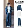 Traje deportivo casual azul para mujer, chaqueta sudadera nueva de otoño 2026, conjunto de atuendo de principios de otoño estilo coreano