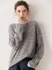 Nuevo Suéter de Cachemira de Invierno para Mujer, Suéter Base de Punto Rayado con Cuello de Una Línea, Corte Holgado, Adelgazante, Suéter de Cachemira Versátil