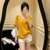 Camiseta Básica de Color Sólido, Holgada, de Manga Corta y Cuello en V, Estilo Coreano, para Mujer, Verano 2026, Muy Elegante, Versátil