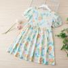 Vestido de Niña Estilo Nuevo, Vestido de Verano para Niños de Manga Corta, Vestido Estampado de Moda con Mangas Abullonadas, 3-12 Años, Material de Algodón
