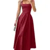 Vestido de Noite com Alça Fina Estilo Europeu e Americano Amazon 2026 Novo Modelo Festa de Aniversário Elegante Longo Vestido de Cetim