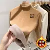 Otoño e Invierno 2025 Camiseta Básica de Terciopelo Engrosado para Niños Niños y Niñas Camiseta de Media Cuello Alto Prenda Única de Terciopelo