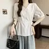 Camisa de Manga Corta para Mujer Nueva de Verano, Corte Delgado, Tallas Grandes, Diseño Holgado, Efecto Rejuvenecedor, Ceñida a la Cintura, Top Versátil para Mujer