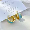 Banho de Ouro Real, Coleção Série Azul Moda Coreana e Japonesa, Brincos de Esmalte com Efeito Gotejante para Mulheres, Novos Brincos e Acessórios de Luxo Leve Nicho