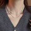 Collar de perlas geométricas con flores incrustadas de diamantes de sentido avanzado, elegante, ligero, de lujo, cadena de lana, estilo francés, collar retro, otoño e invierno.