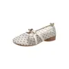Zapatos Mary Jane Retro de Cuadrado con Lazo y Lunares para Mujer 2026 Verano Malla Transpirable Tacón Grueso Zapatos de una Sola Capa