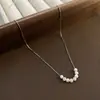 Collar de acero y titanio con perlas de agua dulce naturales para mujer, cadena de clavícula exquisita de alta calidad, joyería anticaída al por mayor