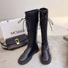 Otoño e Invierno 2025 Nuevo Estilo Cómodas Botas de Caballero con Cordones de Punta Redonda de Suela Plana de Suela Gruesa Estilo Coreano Versátil Look Adelgazante Botas Altas a la Moda