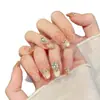 Taiwu Original [Diamante Rosa Dourado] Gradiente Rosa Nude Pontas de Unha Decoradas com Diamante Dourado Decoração de Pérola Unhas Usáveis de Luxo Leve