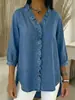2026 Primavera/Verano Transfronterizo Amazon Europeo y Americano Camisa Casual de Mujer de Mezclilla Sintética con Cuello en V y Volantes