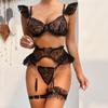 Estilo Europeo y Americano Más Vendido Artesanía Compleja Pesada Lunares Mangas Pequeñas Volantes Empalme de Cadena Metálica Malla Transparente Lencería Sexy