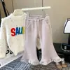 Calças Casuais de Inverno para Meninas, Estilosas Calças Flare de Chenille Grossa com Lã Integrada e Renda para Crianças