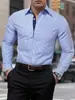 Camisa de Rayas Unisex Manga Larga Camisa de Rayas Azules Hombre Camisa Negra de Rayas para Hombre Corte Delgado Negocio