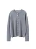 Cardigan Gola Redonda com Borda Enrolada 100% Caxemira Pura Cor Sólida Top Feminino Botões Suéter Externo Estilo Preguiçoso Jaqueta de Tricô
