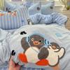 Ins Ropa de Dormir Desnuda Algodón Puro Juego de Cuatro Piezas Parche Bordado Dibujo Animado Bordado Sábana de Algodón Funda de Edredón Individual Ropa de Cama Clase A