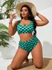 2026 Nuevo Bikini Transfronterizo Europeo y Americano de Amazon para Mujer Tallas Grandes Moda Estampado de Cuadros Bustier Push-Up Traje de Baño