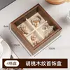 Caja de almacenamiento de joyería con patrón de madera de nogal, tapa de cristal abatible, exquisita caja de almacenamiento de madera para anillos y pendientes