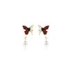 Brincos Coreanos Criativos Assimétricos de Diamante com Óleo de Borboleta Moda Alto Padrão Doce Cool Estilo Fresco Nicho