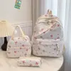 Conjunto de mochila de três peças com laço para mulheres, mochila de grande capacidade para alunos do ensino médio, mochila doce floral para alunos do ensino fundamental
