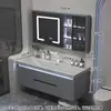Gabinete de baño con lavabo integrado de piedra chapado en oro de lujo ligero estilo italiano, juego de tocador para baño