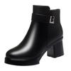 Botas Versáteis para Mulheres de Meia-Idade com Lã, Botas Martin de Salto Alto, Sapatos de Algodão Outono e Inverno, Salto Grosso, Botas de Cano Curto Estilosas