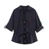Comércio Exterior Amazon Transfronteiriço Roupas Femininas Outono 2025 Novo Estilo Patchwork Cintura Afinando Visual Alça Lapela Manga Longa Duas Cores Camisa
