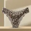 Amazon Transfronteiriça Europa e América Seda de Gelo Contínua Estampa de Leopardo Roupa Íntima Feminina Sexy Bikini de Cintura Média Tanga Feminina para Yoga