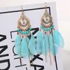 Brincos de Pena Boêmios Europeus e Americanos, Brincos de Franja Estilo Étnico Exagerado Retrô para Feriados, Acessórios de Viagem de Yunnan para Mulheres
