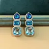 Brincos Atacado Comércio Exterior Transfronteiriço Europeu e Americano Retro Diamante Colorido Quadrado Geométrico Simples Brincos de Strass Brincos para Festa de Jantar Atacado