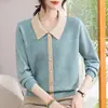 Suéter de Punto Jacquard de Gama Alta Estilo Casual para Personas de Mediana Edad Suéter con Estampado de Manga Larga Suéter de Alta Elasticidad Nuevo para Primavera y Otoño Mujer