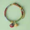 Pulsera Trenzada Multicolor Estilo Nacional con Colgante de Aleación Esmaltada, Ajustable, Accesorio de Mano Estilo Nacional de Paz y Buena Suerte