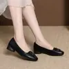 Nuevos zapatos de mujer estilo retro, versátiles, de punta cuadrada, corte bajo y tacón bajo para otoño 2026, con hebilla cuadrada, tacón grueso y suela suave