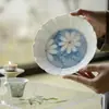 Soporte para Tetera Cerámico Azul Floral Estilo Japonés Pintado con Tinta de las Dinastías Tang y Song, Accesorios para Juego de Té Kung Fu, Bandeja Seca para Té Casera, Bandeja Multifuncional para Té y Bocadillos