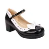 Novos Sapatos de Princesa Femininos com Laço de Couro Patentado Color-block Moda Sapatos de Camada Única Fivela Salto Alto Grosso Sapatos Mary Jane Sapatos de Comércio Exterior