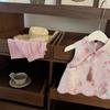 Doce e Fofa Menina Bebê Novo Estilo Chinês Rosa Jacquard Cheongsam Calça de Pernas Retas Roupa da Moda Roupas Infantis Estilo Chinês