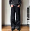 Pantalones largos de mezclilla negros, rectos, holgados, con diseño retro Cleanfit, dobladillo enrollado, lunares, línea A, para hombre