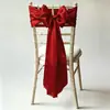 Tela para respaldo de silla de satén de imitación al por mayor de fábrica, cinta de satén específica para hotel, lazo de banderola floral para respaldo de silla de banquete de bodas