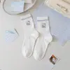 Calcetines de estilo Lolita dulce con estampado de gato de dibujos animados hasta la mitad de la pantorrilla, calcetines de malla transpirable con encaje de lunares para niñas en primavera y verano