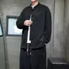 Otoño/Invierno 2026 Conjunto de Camisa de Manga Larga Holgada con Cuello Alto Traje Tang para Hombre Conjunto de Dos Piezas con Chaqueta y Pantalones Abotonados Estilo Chino