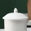 Habitación de Hotel y Casa de Huéspedes Taza de Cerámica Blanca Pura Mediana Taza de Té con Tapa Taza para Reuniones de Oficina Taza para Beber Haz Logo