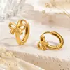 Pendientes de Aro Lisos de Acero Inoxidable con Lazo Pendientes de Oro de 18 Quilates para Mujer Moda Transfronteriza Europea y Americana Accesorios de Pendientes Versátiles de Lujo Ligero