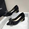 Sapatos de Salto Grosso, Sapatos de Salto Alto Tamanho Grande, Sapatos Pontudos Confortáveis de Salto Médio Estilo Fada, Nova Moda Verão e Outono 2025 Estilo Francês