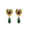 E14362 Pendientes Transfronterizos de Otoño e Invierno, Nuevo Diseño Retro con Forma de Corazón y Gota de Agua, Pendientes de Estilo Lujo Ligero de Nicho