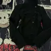 Camiseta de manga corta para mujer estilo americano, con corona de calavera con diamantes de imitación, picante, corte ajustado, corta, que deja ver el ombligo, subcultura niche, hombro derecho