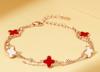 Pulsera de Malquita Sintética Personalizada con Trébol de Cuatro Hojas para Mujer Joyería Versátil de Plata de Ley S925 Venta al por Mayor Dropshipping