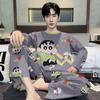 Pijama de Primavera y Otoño para Hombre de Manga Larga 2025 Holgado de Dibujos Animados Ropa de Exterior Juvenil Talla Extra Traje para el Hogar Traje de Dos Piezas
